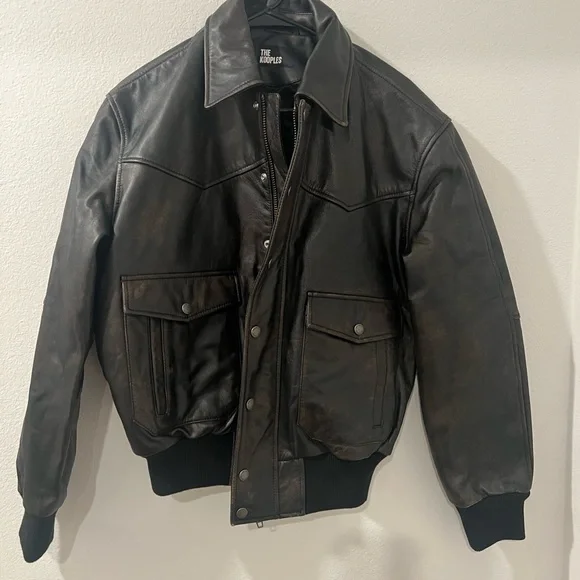 Men’s Brown Leather VESTE EN CUIR COURTE Jacket by Kooples Size S